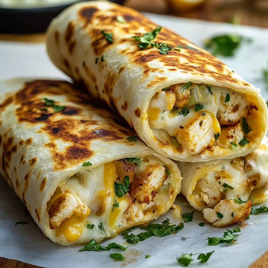 Ooey-Gooey Cheesy Garlic Chicken Wraps